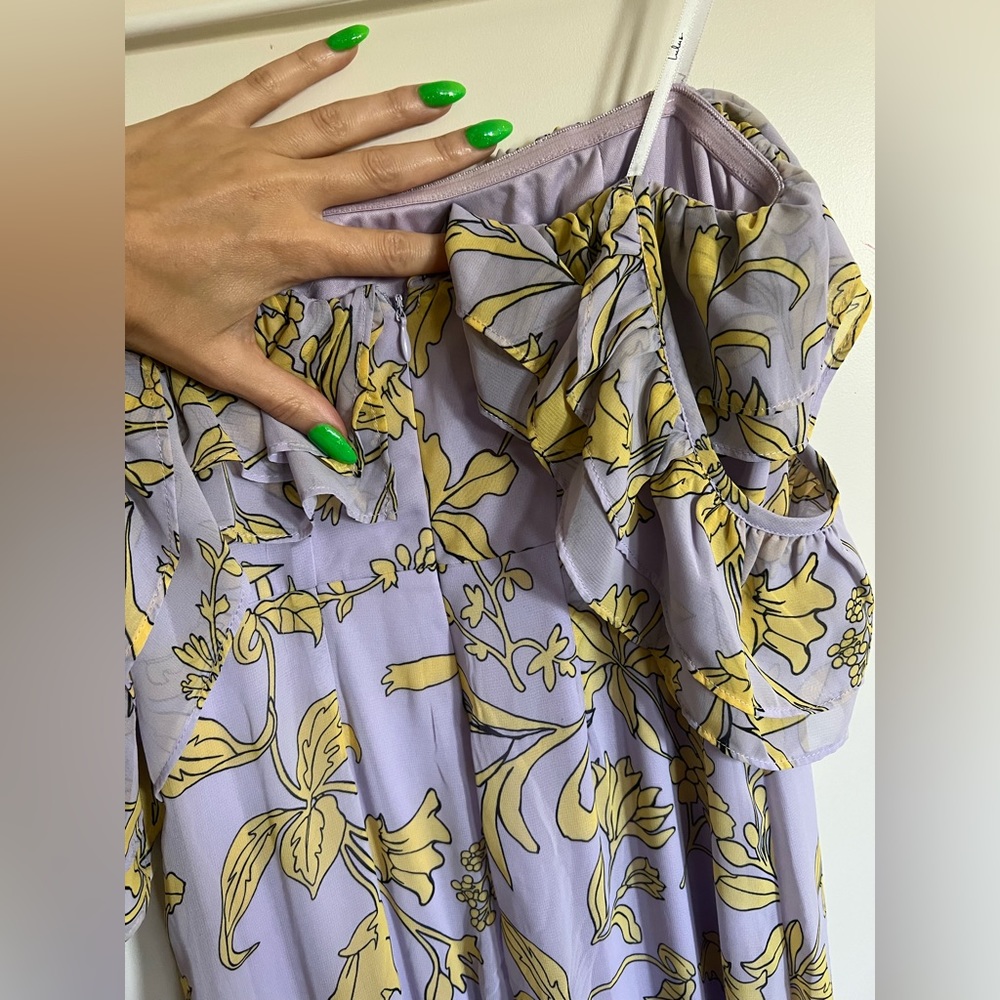 Lulus long off the shoulder dress new with tags. Purple and yellow accents - Picture 7 of 9